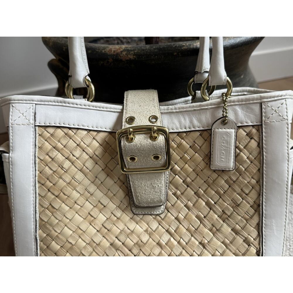 Coach 4419 Woven Straw Suede Handbag Tote Vintage Y2K Beach Bag Resort - Picture 2 of 16